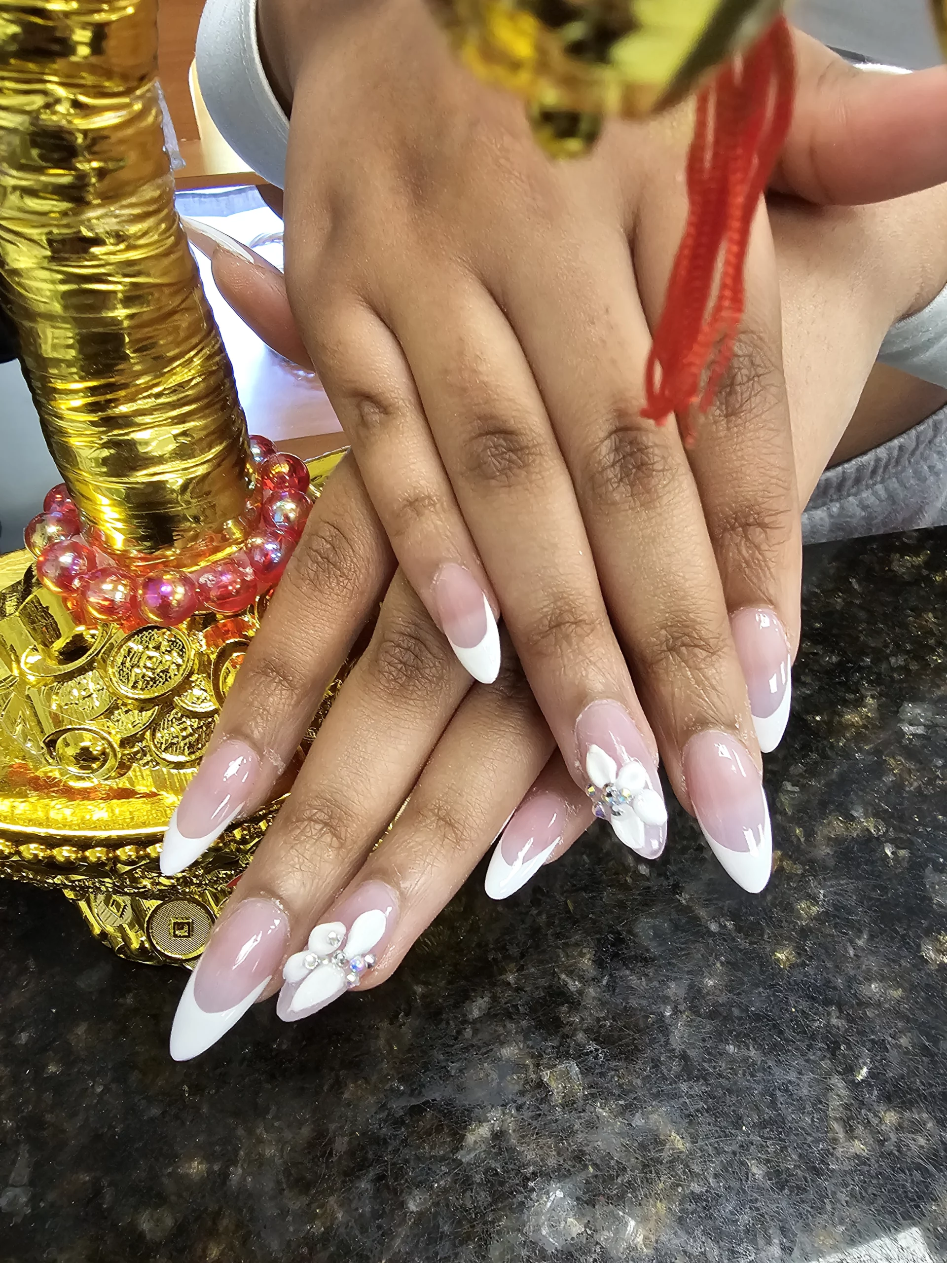 French Tip With acrylic flower French Tip With acrylic flower
