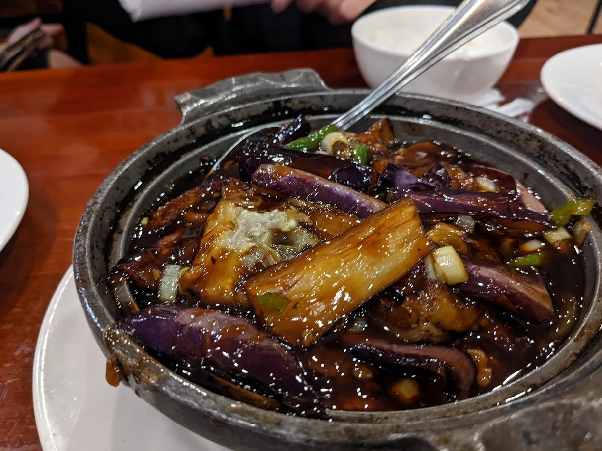 Eggplant and Garlic, in my own clay bowl